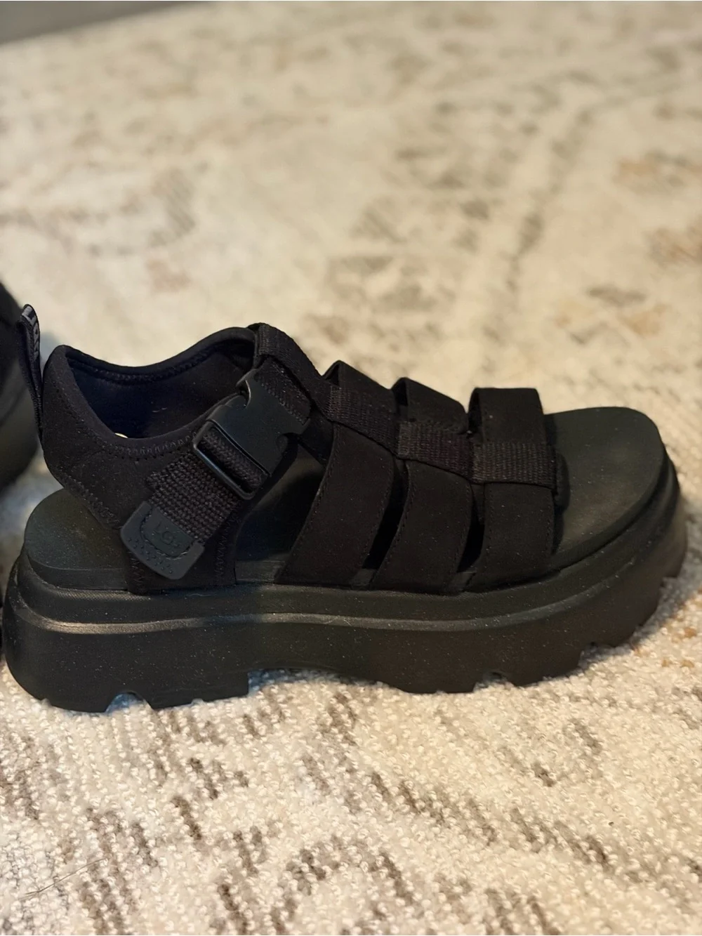 UGG Black Chunky Platform Strap Sandals
